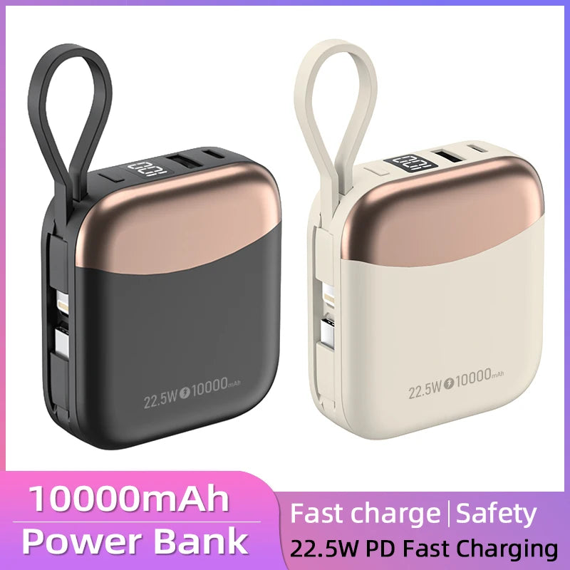 10000mAh Powerbank PD22.5W batterie externe de charge rapide de sécurité pour iPhone/Android/iPad Powerbak, batterie externe Portable intégrée à 2 câbles