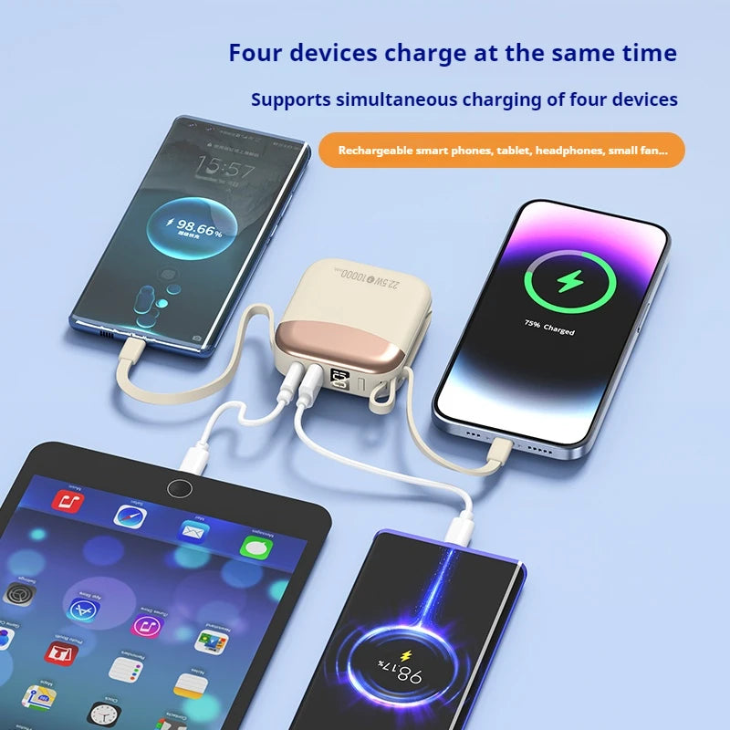 10000mAh Powerbank PD22.5W batterie externe de charge rapide de sécurité pour iPhone/Android/iPad Powerbak, batterie externe Portable intégrée à 2 câbles