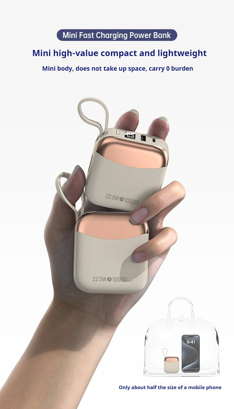 10000mAh Powerbank PD22.5W batterie externe de charge rapide de sécurité pour iPhone/Android/iPad Powerbak, batterie externe Portable intégrée à 2 câbles