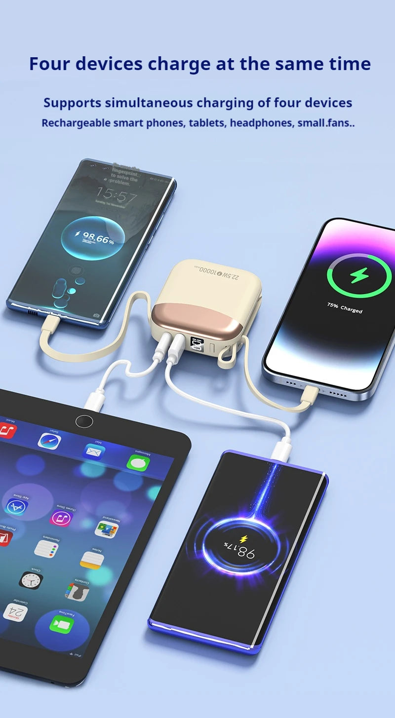 10000mAh Powerbank PD22.5W batterie externe de charge rapide de sécurité pour iPhone/Android/iPad Powerbak, batterie externe Portable intégrée à 2 câbles