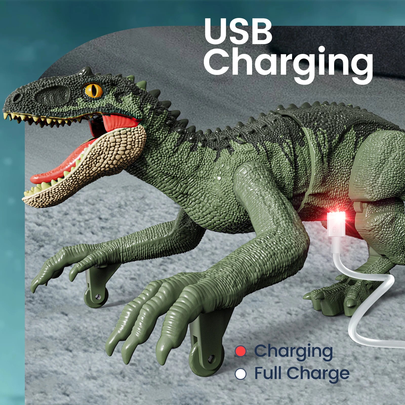 Dinosaure RC avec son et lumières, robot dinosaure RC 2,4 GHz Walking RC Velociraptor, jouet de figurine d'animal préhistorique électrique