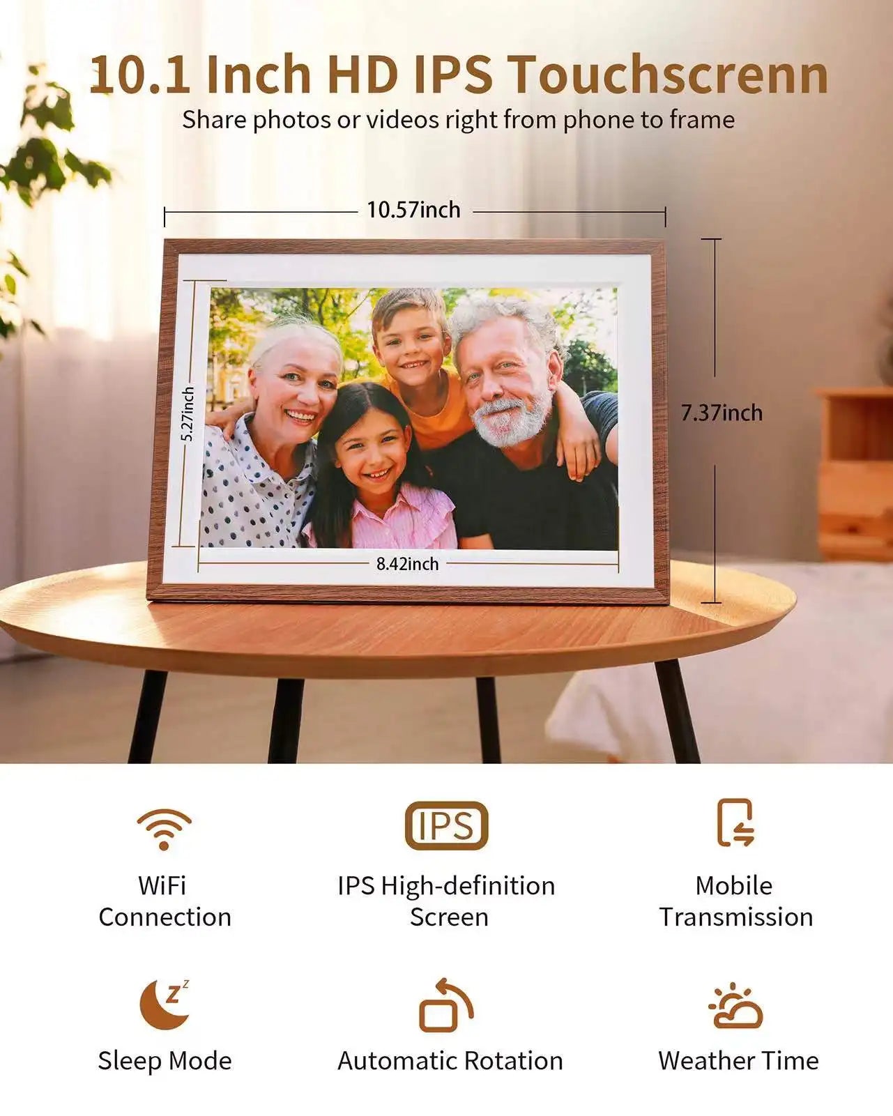 Cadre photo numérique Frameo de 10,1 pouces, cadre électronique WiFi, cadre photo numérique intelligent Cloud HD 1280 * 800IPS, stockage de 32 Go, mur
