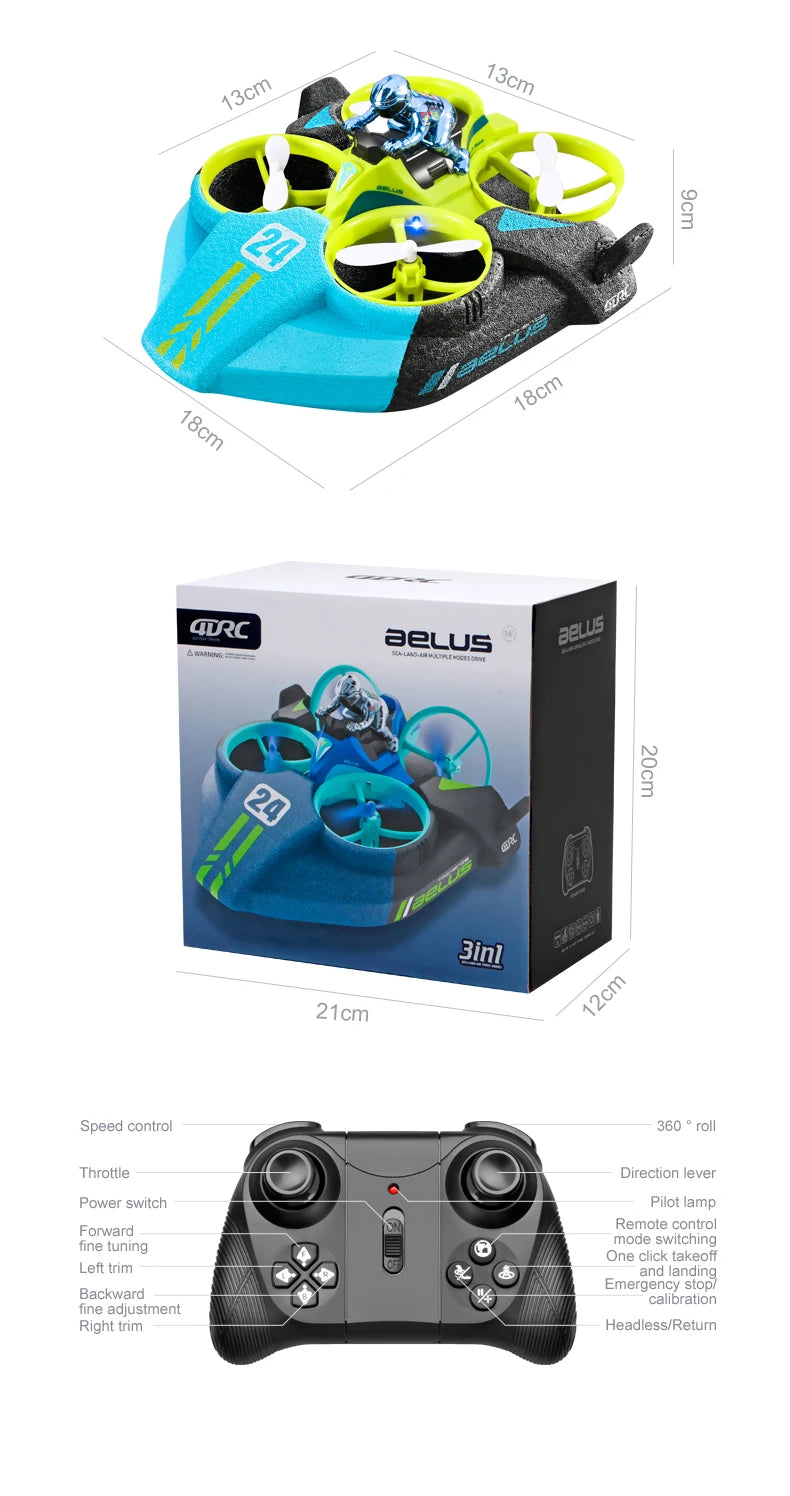 4DRC Mini Drone RC maintien d'altitude Mode sans tête 3 en 1 mer terre vol aérien 2.4G télécommande quadrirotor bateau hélicoptère RC jouets