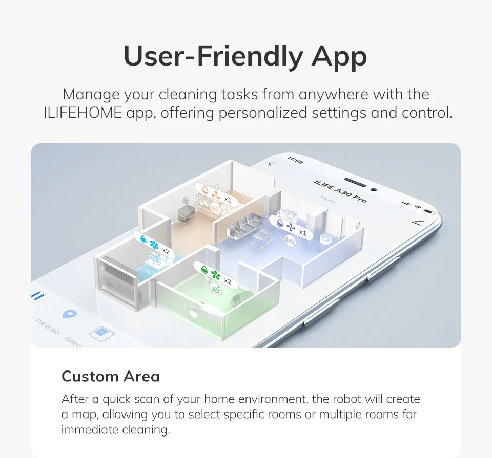 Aspirateur robot A30 PRO, aspiration 5000Pa, auto-vidange, capacité de 60 jours, application, télécommande, temps de fonctionnement de 180 minutes