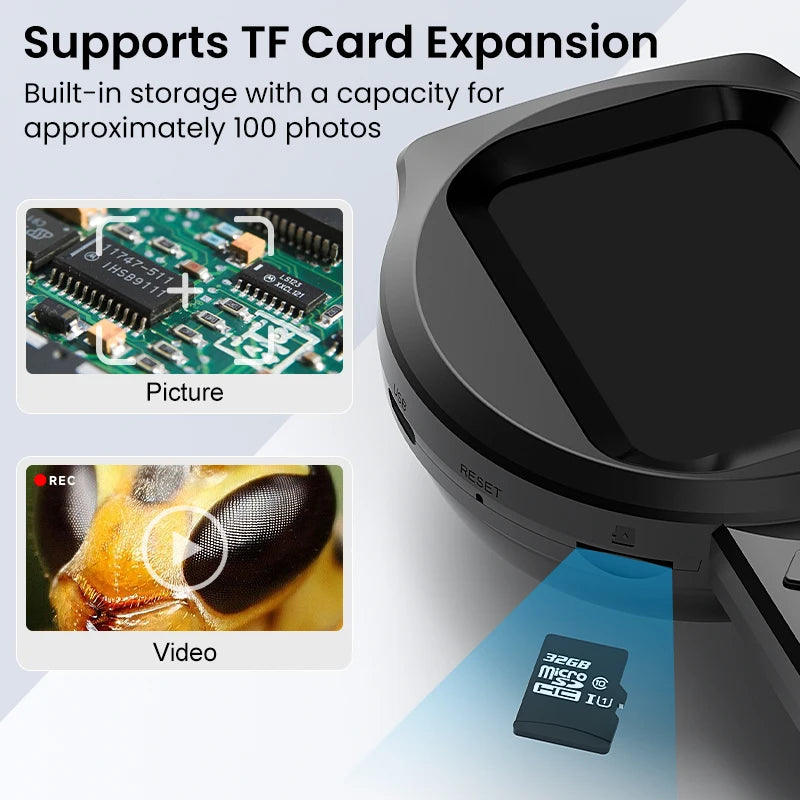 Microscope vidéo à loupe numérique, caméra à grossissement 100X, écran 2.8 pouces, 2,0 mp, 15led pour l'évaluation des timbres, carte TF 32 go en option