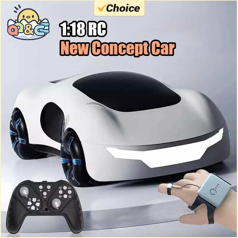 Voiture jouet RC 2.4G 1/18 avec lumière de pulvérisation, montre télécommandée pour enfants, voiture de dérive de cascade, jouets télécommandés pour garçons