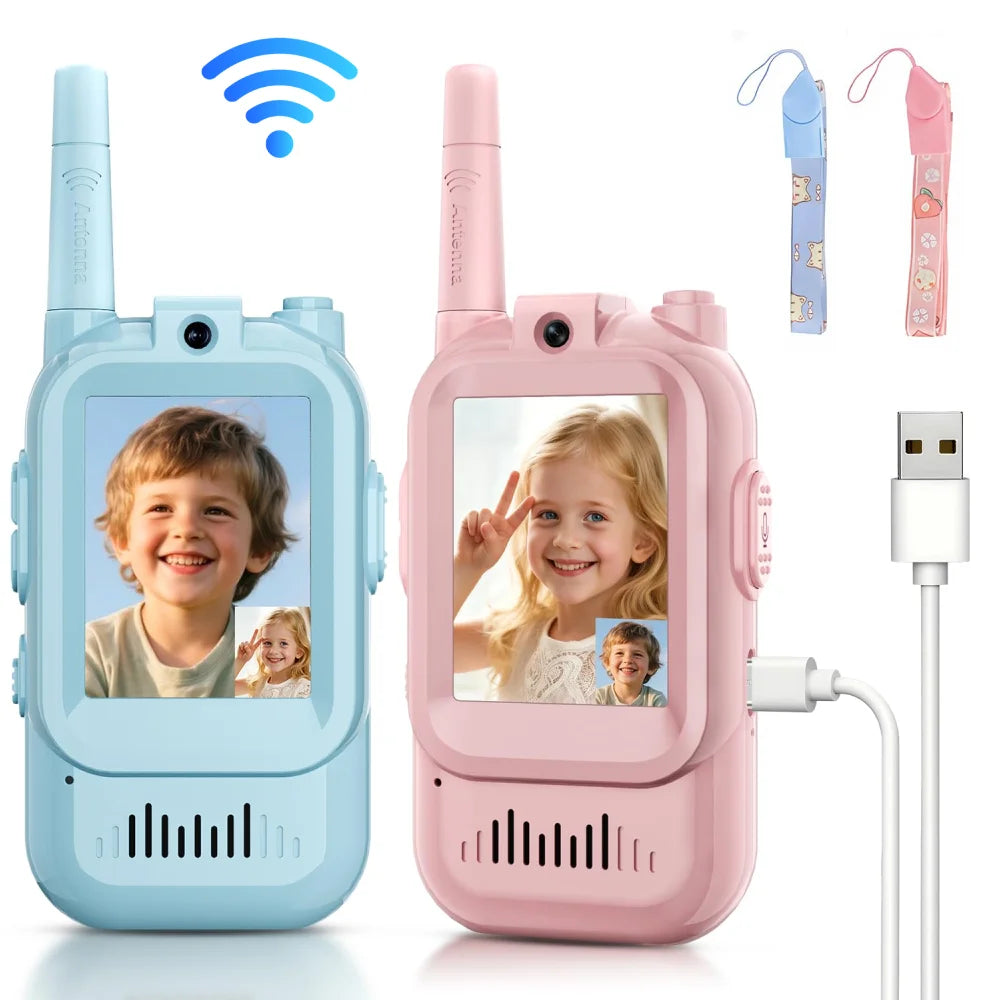 Talkie-walkie vidéo pour enfants, paquet de 2, jouets rechargeables pour tout-petits, pour Camping en intérieur, voyage, cadeaux d'anniversaire pour enfants âgés de 3 à 12 ans