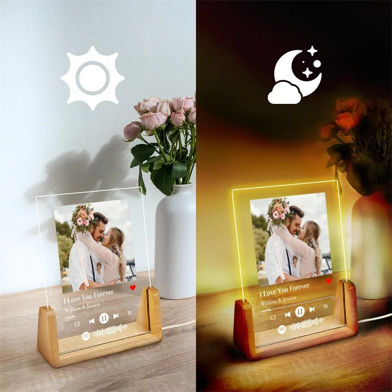 Cadre Photo Spotify personnalisé, Plaque acrylique avec veilleuse LED, cadeau personnalisé pour son Couple