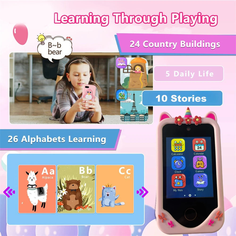 téléphone intelligent enfants jouets 44 jeux Mini téléphone intelligent licorne jouets double caméra lecteur de musique garçons filles cadeaux d'anniversaire