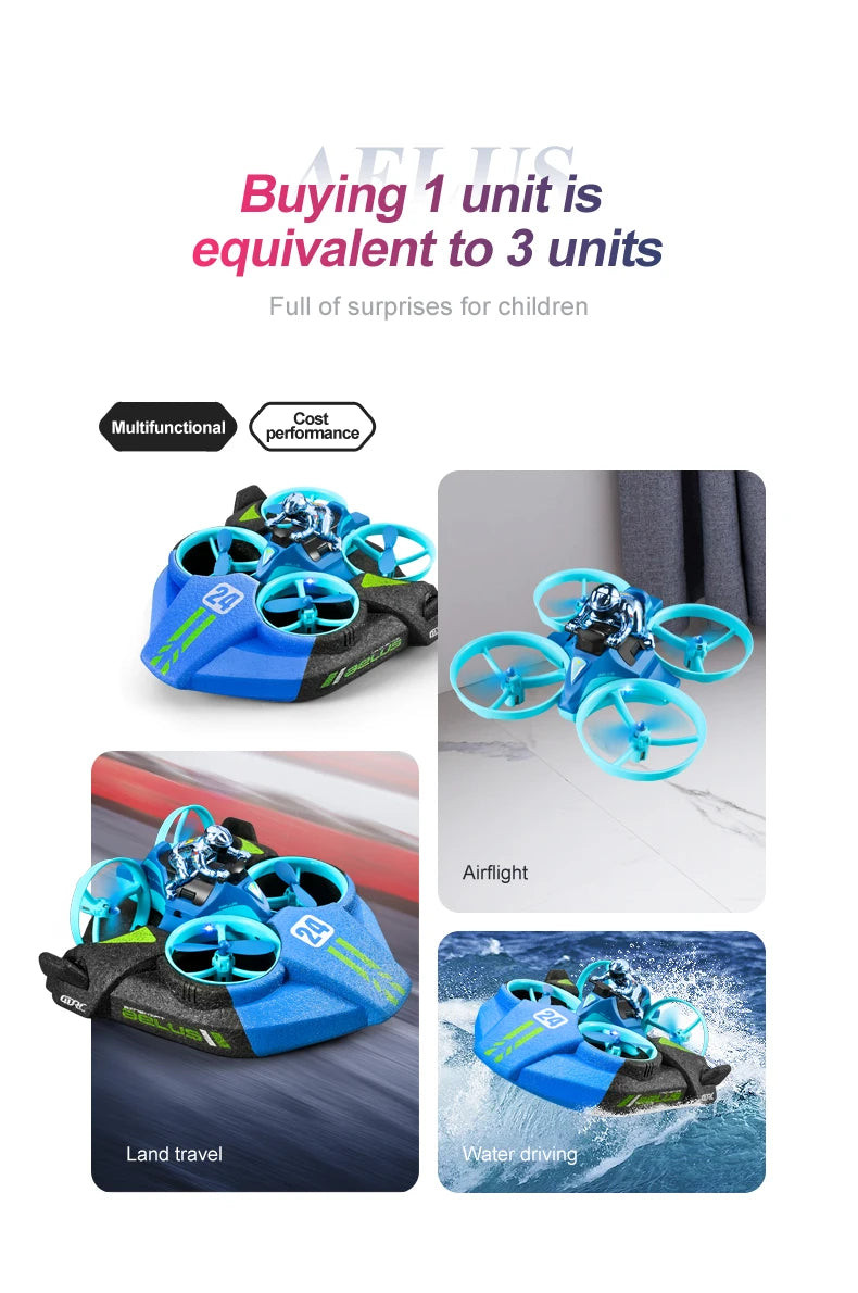 4DRC Mini Drone RC maintien d'altitude Mode sans tête 3 en 1 mer terre vol aérien 2.4G télécommande quadrirotor bateau hélicoptère RC jouets