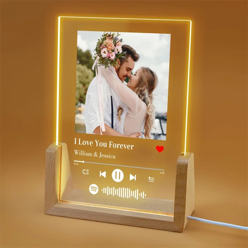 Cadre Photo Spotify personnalisé, Plaque acrylique avec veilleuse LED, cadeau personnalisé pour son Couple