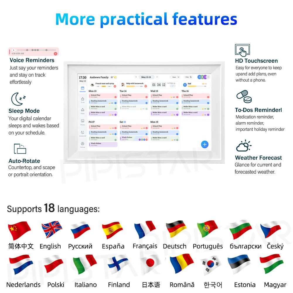 Calendrier numérique 15,6 pouces, planificateur mural intelligent, écran tactile interactif, affichage de l'horaire à domicile, montage mural et sur bureau
