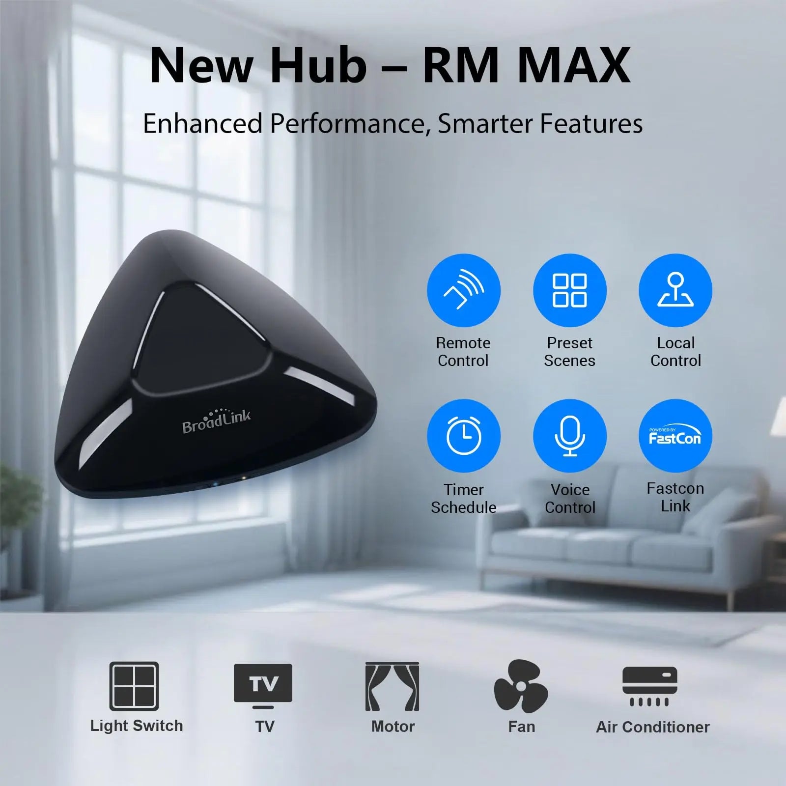 Broadlink RM MAX WiFi IR télécommande maison intelligente Hub Wi-Fi BLE télécommande universelle pour appareils IR/RF TV ventilateur ca stores fonctionne avec Alexa