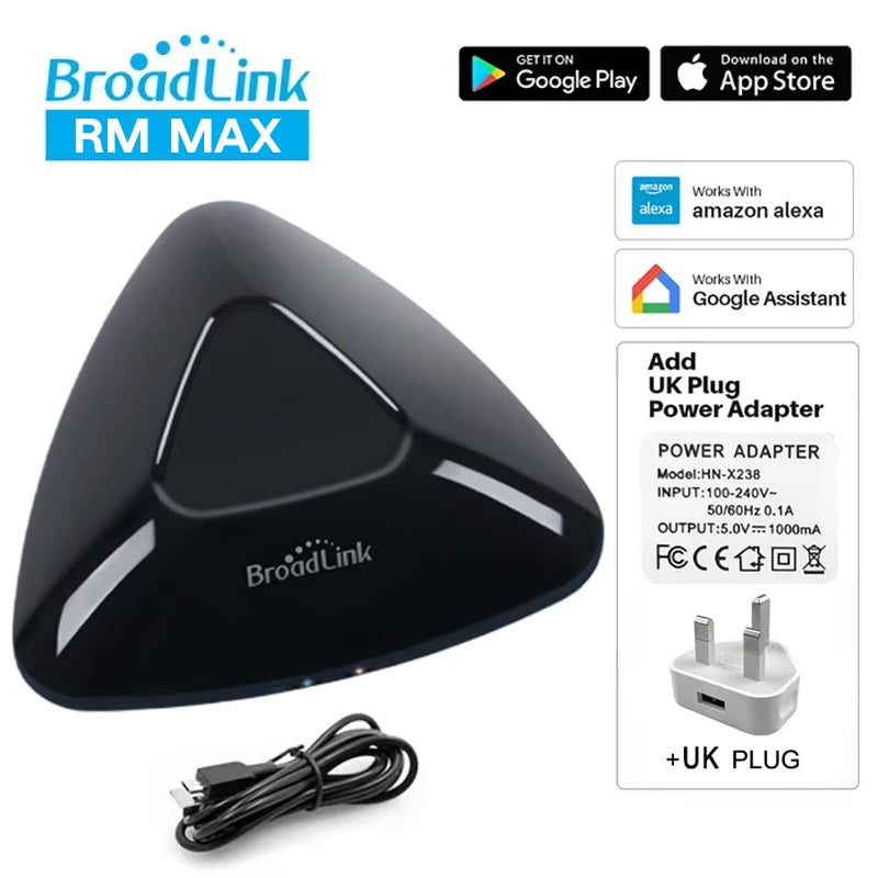Broadlink RM MAX WiFi IR télécommande maison intelligente Hub Wi-Fi BLE télécommande universelle pour appareils IR/RF TV ventilateur ca stores fonctionne avec Alexa
