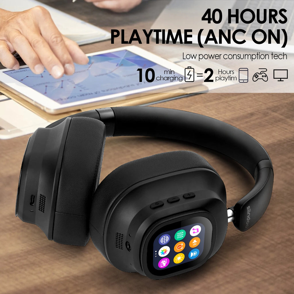 Siindoo JH-ANC930Plus Écouteurs à suppression active du bruit, casque hybride sans fil avec écran LED à commande tactile multi-magnétique