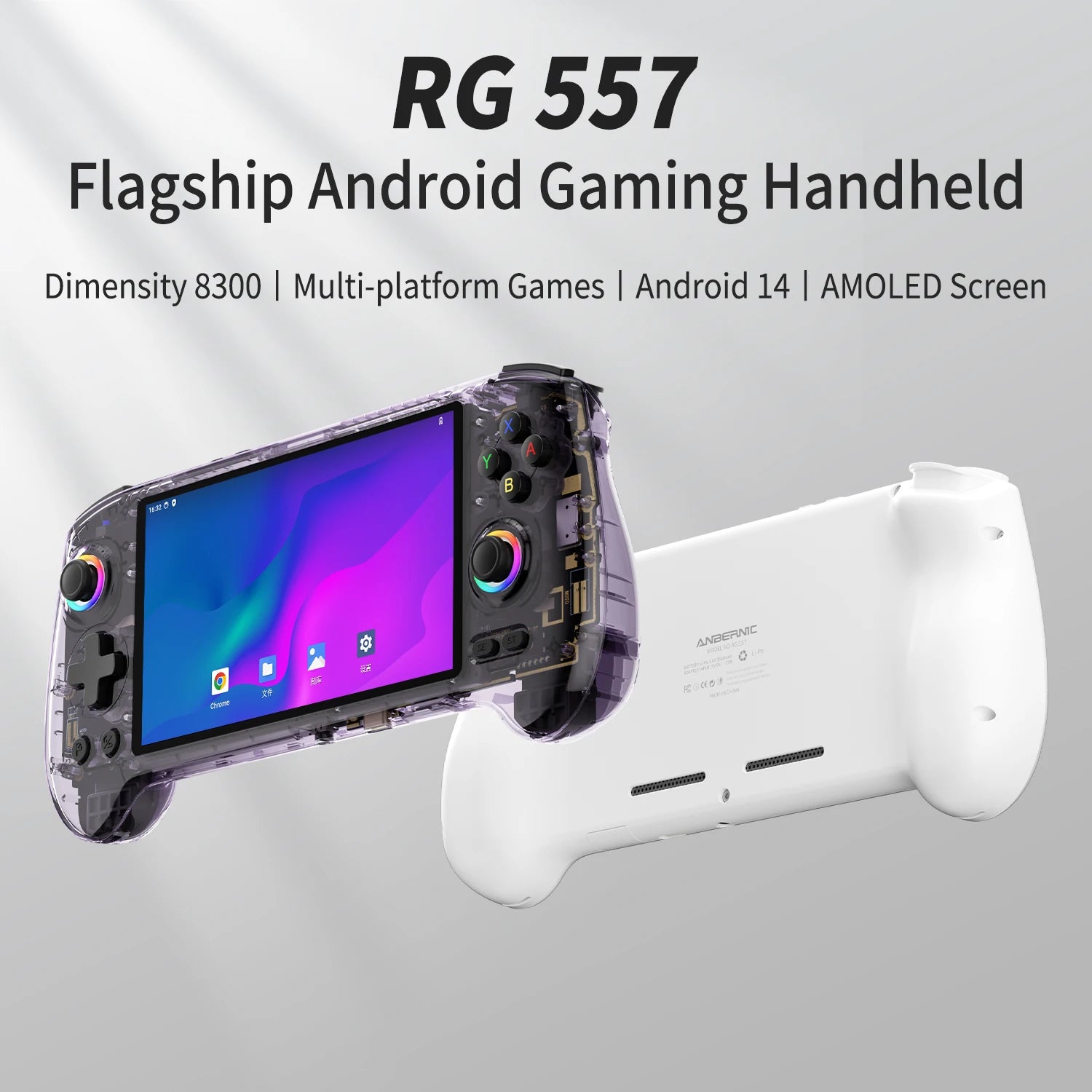 ANBERNIC – Console de jeu Portable RG557 RG556, écran AMOLED de 5.48 pouces, ventilateur de refroidissement Android, lecteur de jeu vidéo Portable, sortie AI 1080P DP