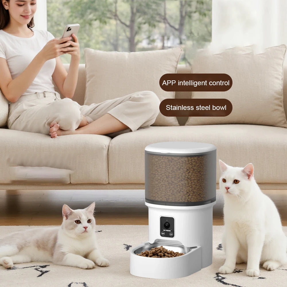4L WIFI bouton mangeoire automatique pour chat mangeoire intelligente pour animaux de compagnie pour chat et chien distributeur de nourriture pour chat pour animaux de compagnie mangeoire pour animaux de compagnie (sans prise