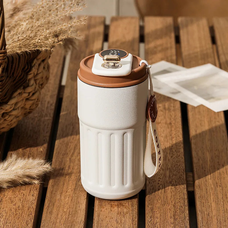 Bouteille isotherme en acier inoxydable avec affichage de la température LED, tasse à café, garde au froid et à la chaleur, tasse thermique, d'extraction à vide de voyage, 450ml