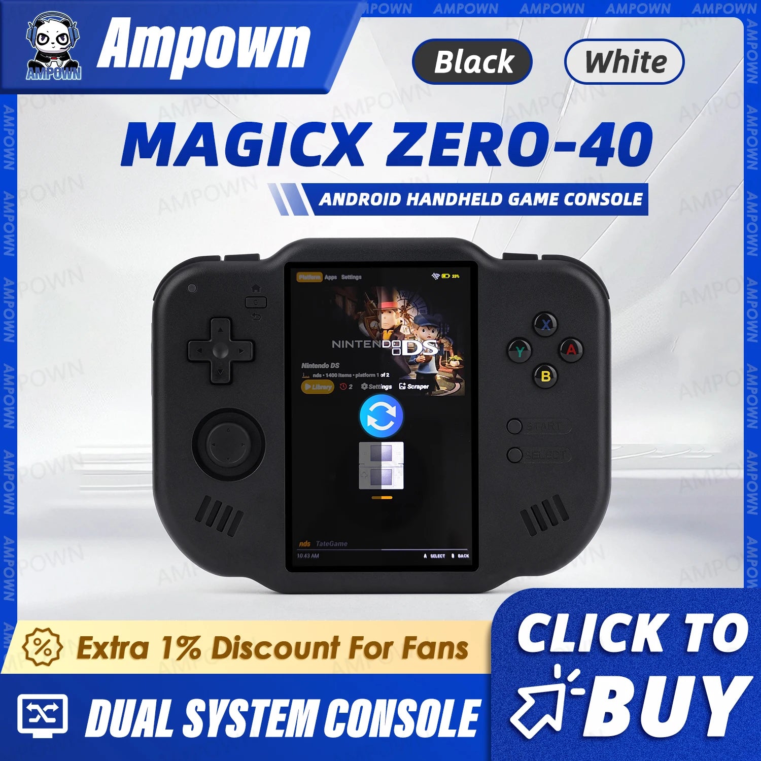 AMPOWN ZERO 40 Console de jeu vidéo 4 ''IPS écran multi-touch système Android A133P prise en charge Wifi Bluetooth moteur de Vibration pour NDS