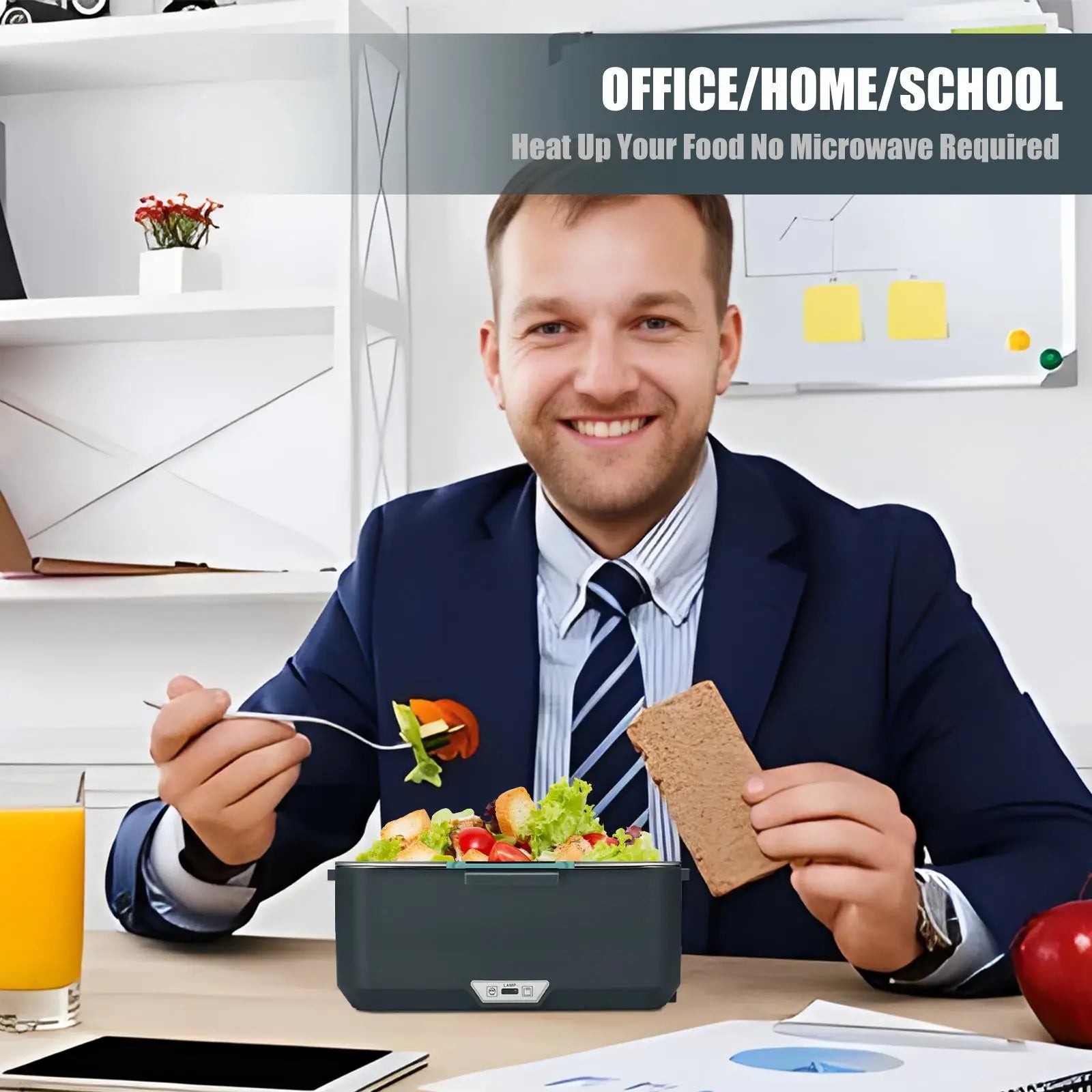 Boîte à lunch électrique 2,5 L 90 W, chauffe-aliments portable pour voiture et maison, récipient en acier inoxydable anti-fuite, chauffage rapide des repas