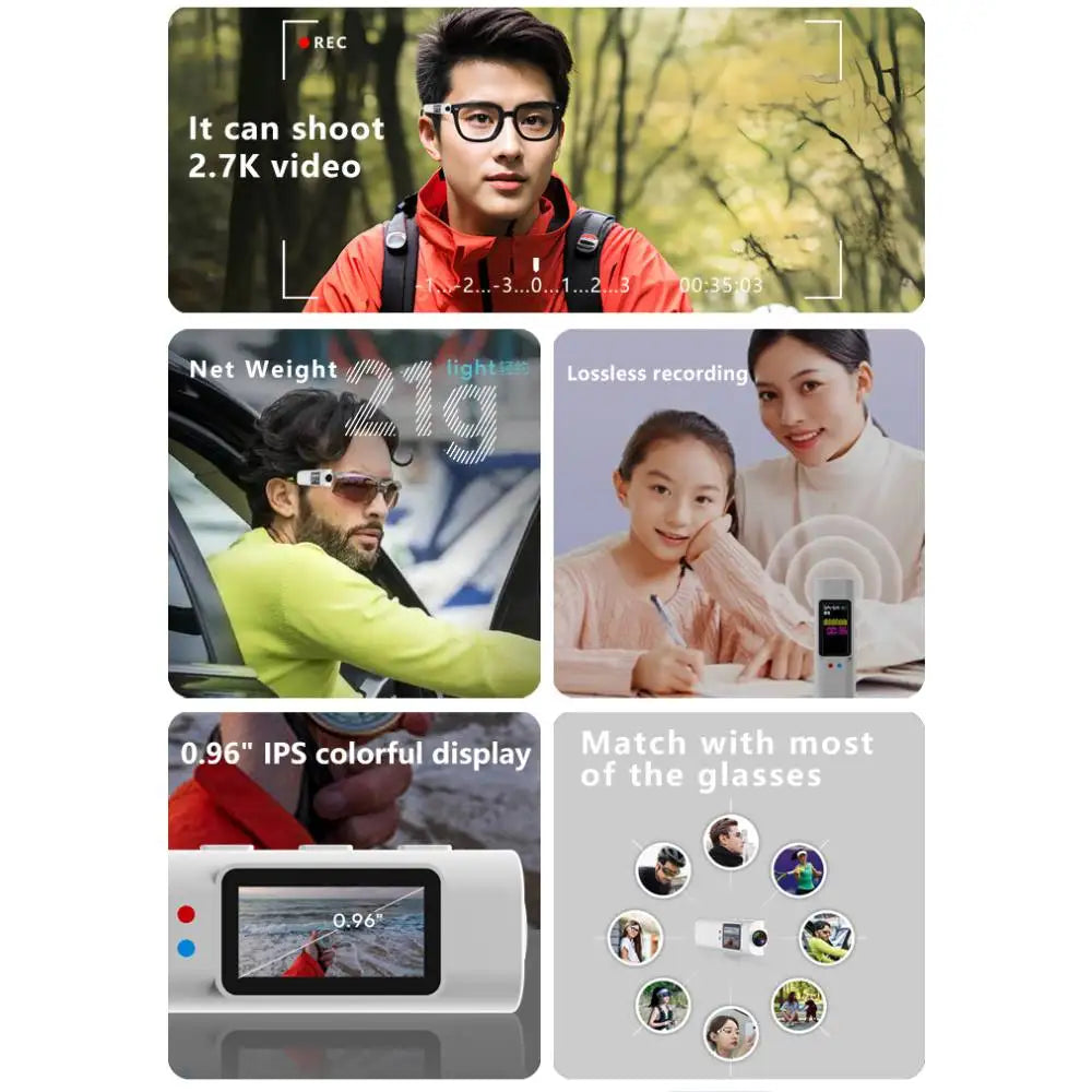 Mini lunettes FPV 2.7K, micro-caméra de prise de vue vidéo HD WiFi, casque Intelligent, enregistrement vidéo et sonore, contrôle par application WiFi