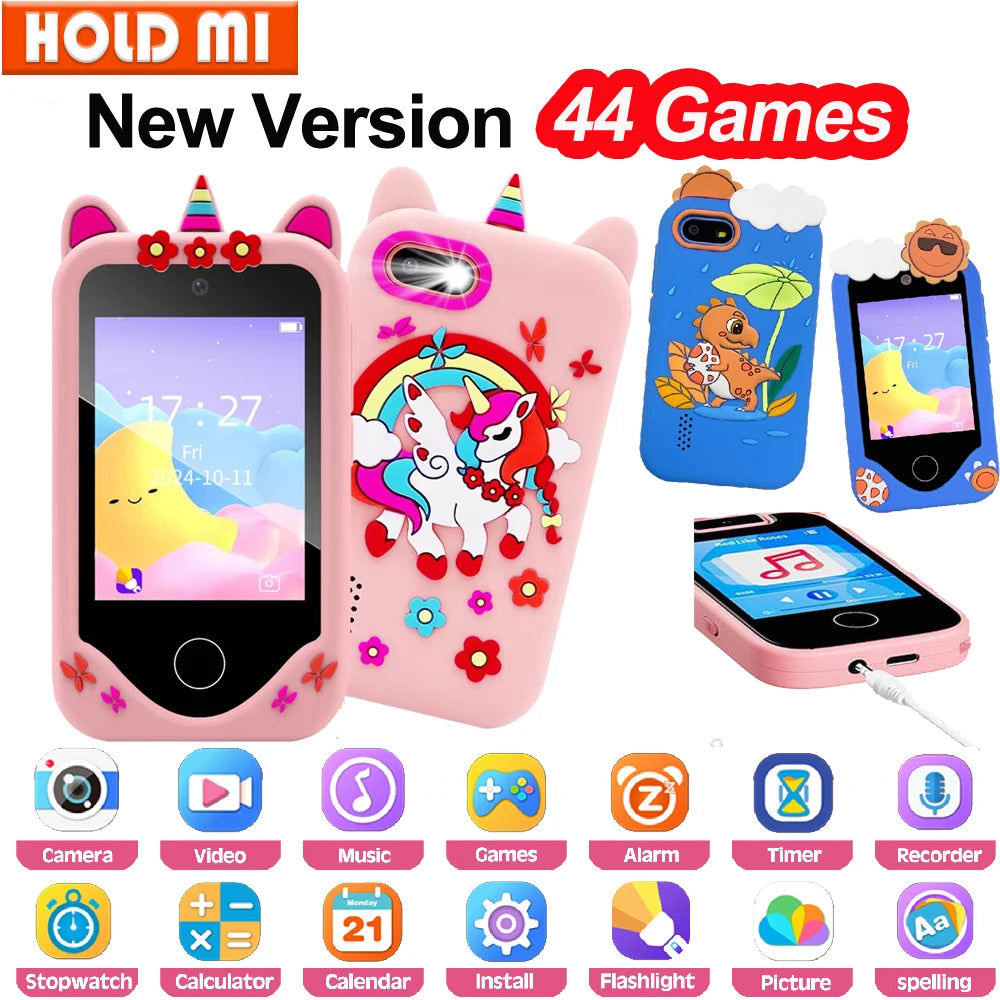 téléphone intelligent enfants jouets 44 jeux Mini téléphone intelligent licorne jouets double caméra lecteur de musique garçons filles cadeaux d'anniversaire