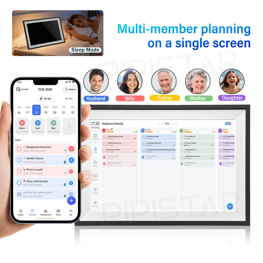 Calendrier numérique 15,6 pouces, planificateur mural intelligent, écran tactile interactif, affichage de l'horaire à domicile, montage mural et sur bureau