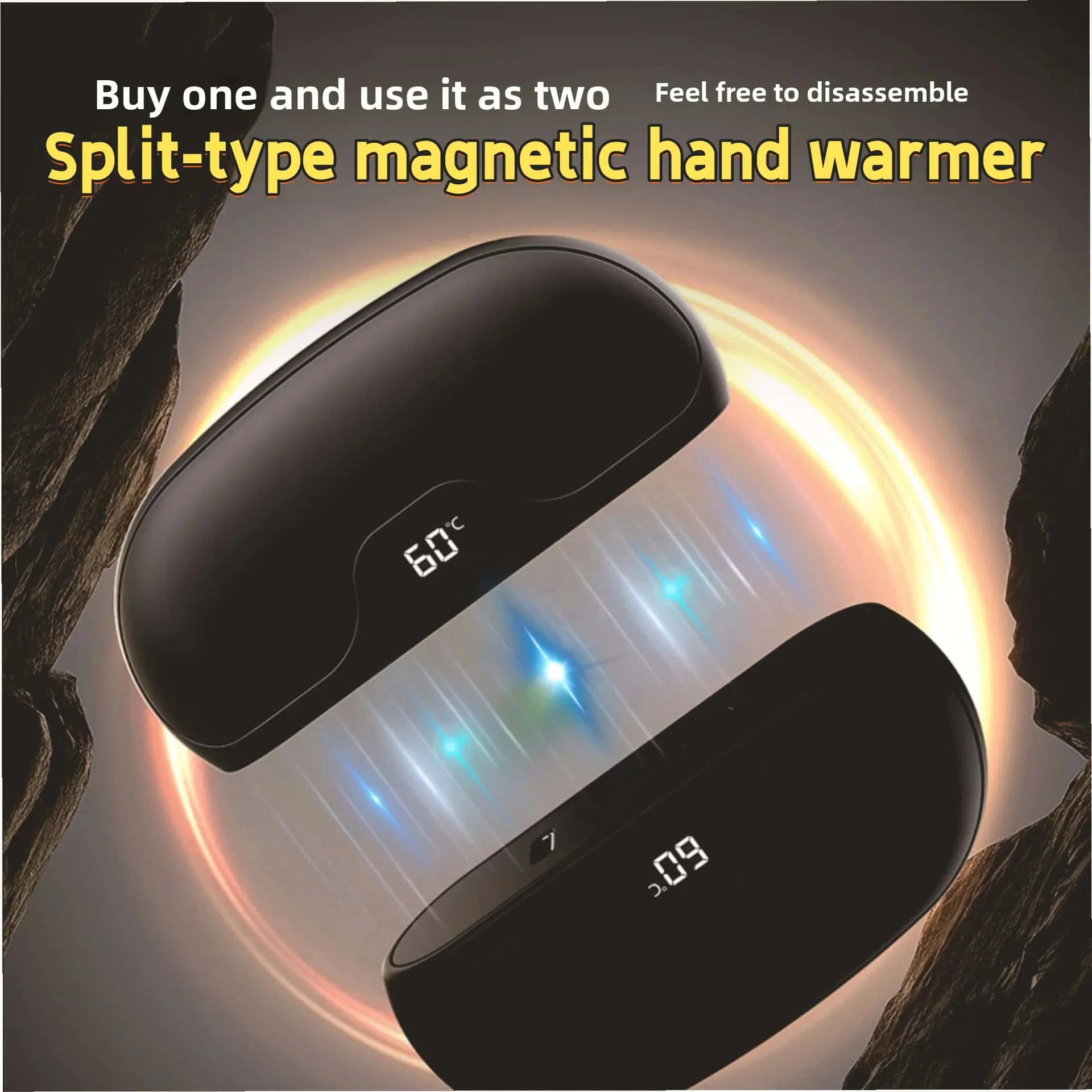 Chauffe-mains magnétique 2 en 1, affichage numérique, chaleur longue durée, chauffage rapide, électrique, pour l'hiver, nouveauté 2026