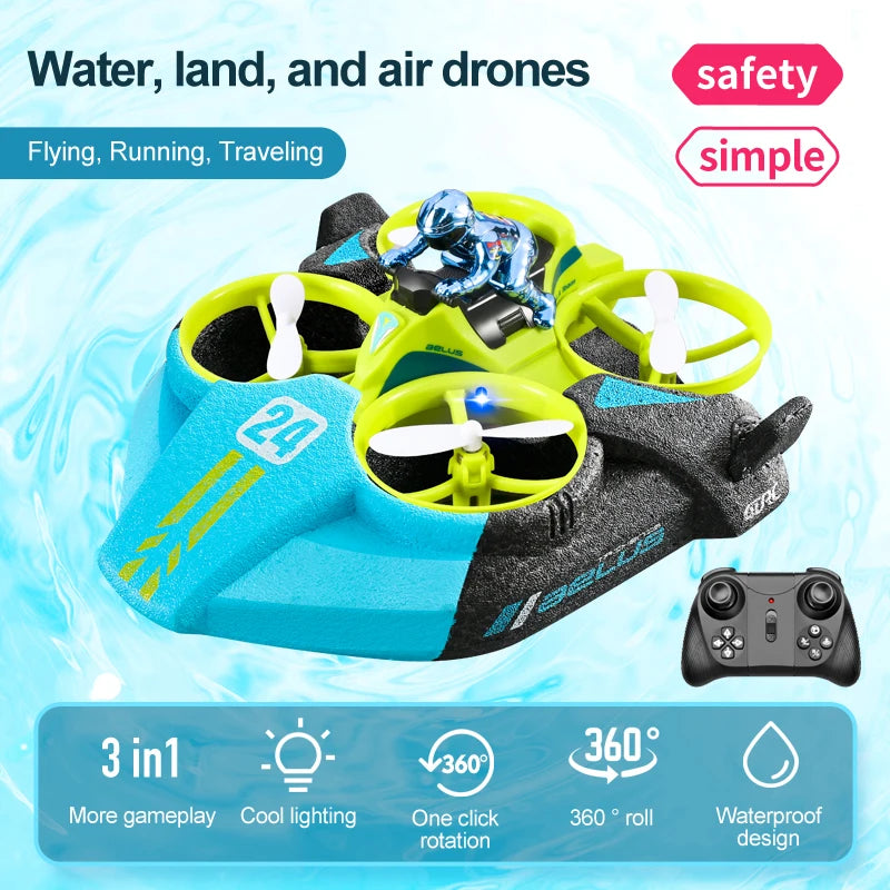 4DRC Mini Drone RC maintien d'altitude Mode sans tête 3 en 1 mer terre vol aérien 2.4G télécommande quadrirotor bateau hélicoptère RC jouets