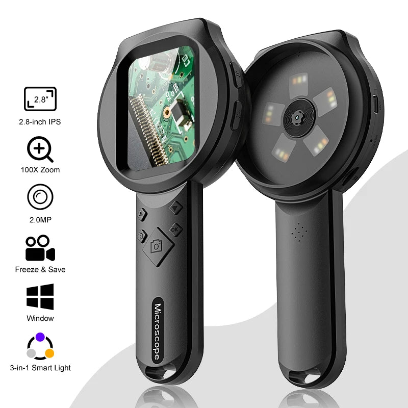 Microscope vidéo à loupe numérique, caméra à grossissement 100X, écran 2.8 pouces, 2,0 mp, 15led pour l'évaluation des timbres, carte TF 32 go en option