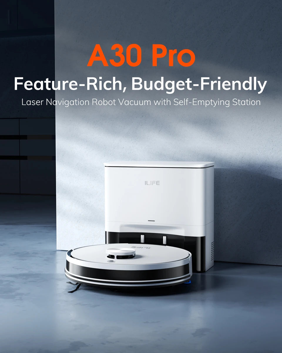 Aspirateur robot A30 PRO, aspiration 5000Pa, auto-vidange, capacité de 60 jours, application, télécommande, temps de fonctionnement de 180 minutes