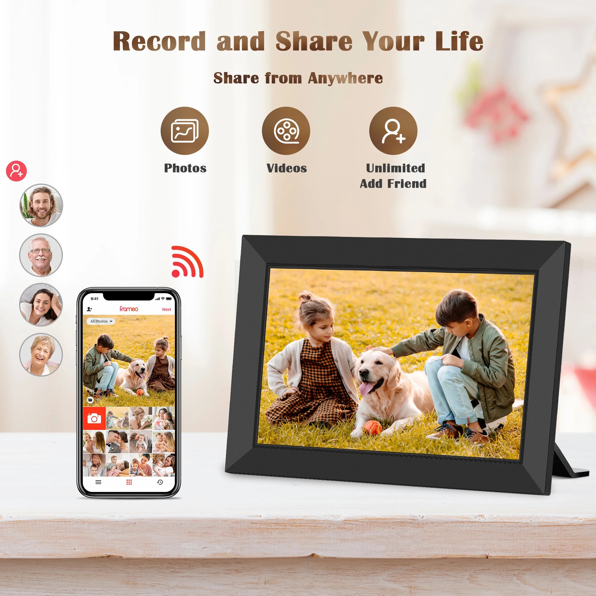Cadre Photo numérique WiFi intelligent 32G, 10.1 pouces, écran tactile LCD 1280x800 IPS, rotation automatique, 32 go intégré, partage instantané des Gifs