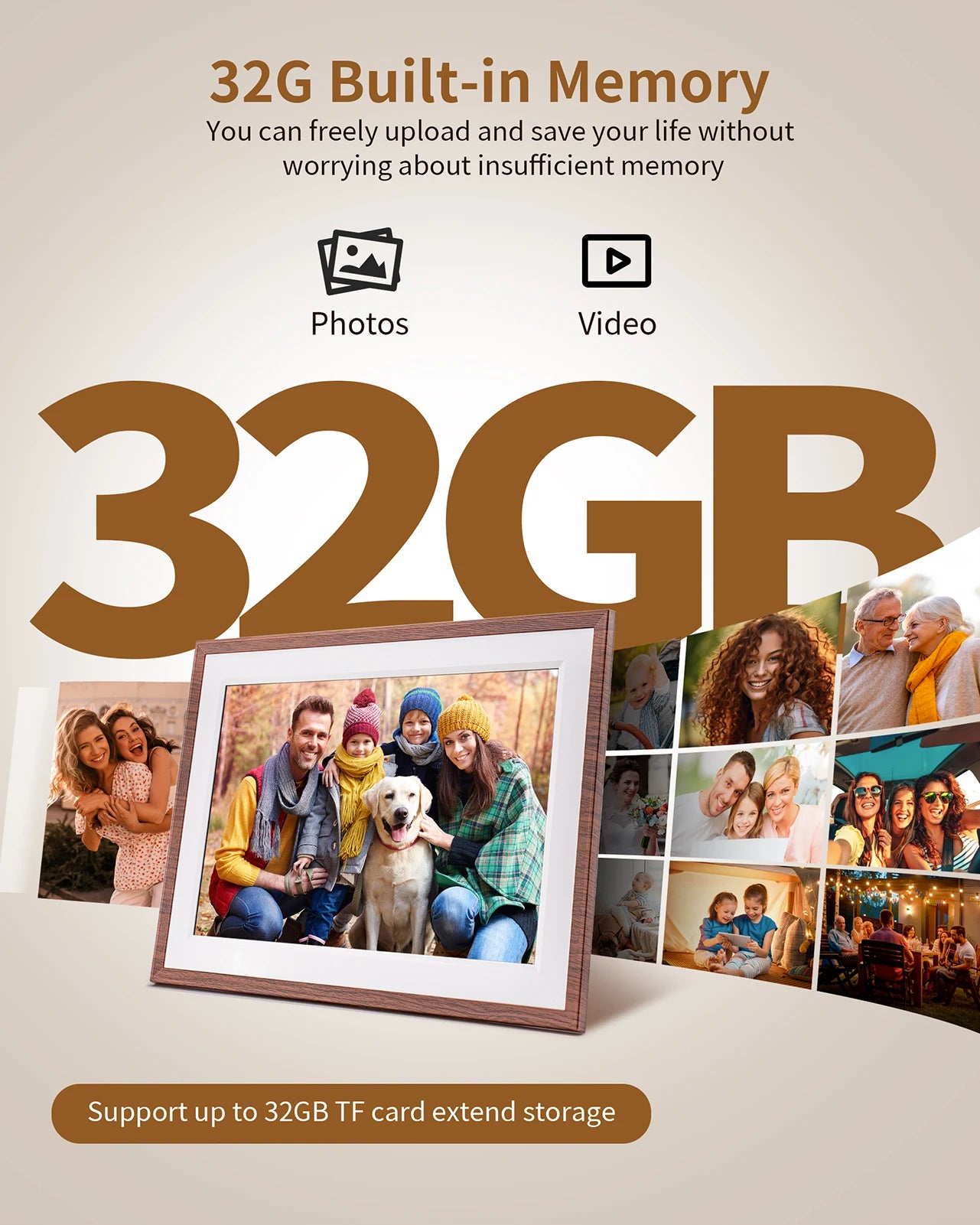 Cadre photo numérique Frameo de 10,1 pouces, cadre électronique WiFi, cadre photo numérique intelligent Cloud HD 1280 * 800IPS, stockage de 32 Go, mur