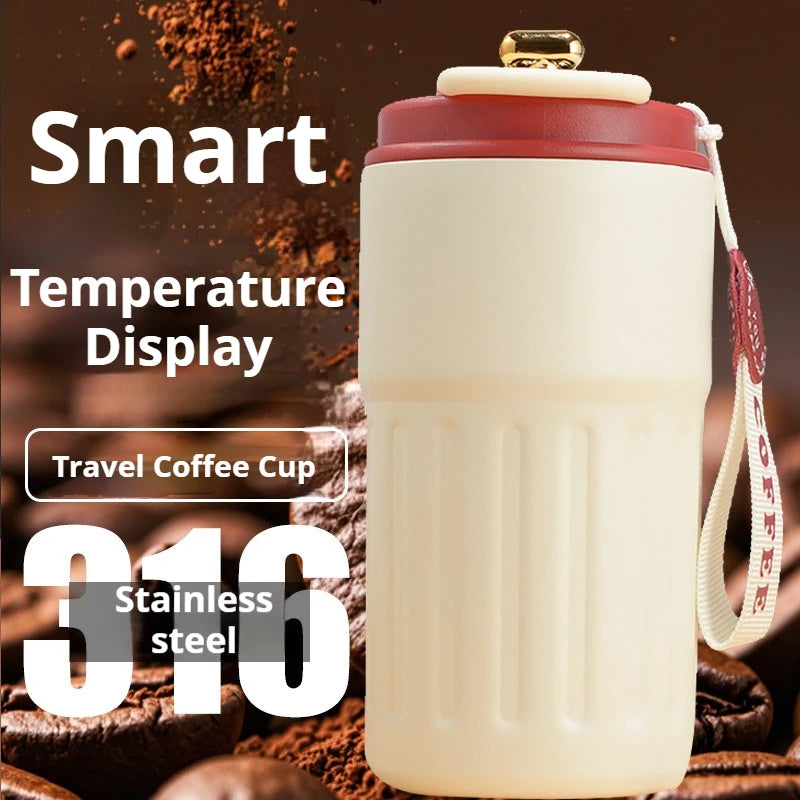 Bouteille isotherme en acier inoxydable avec affichage de la température LED, tasse à café, garde au froid et à la chaleur, tasse thermique, d'extraction à vide de voyage, 450ml