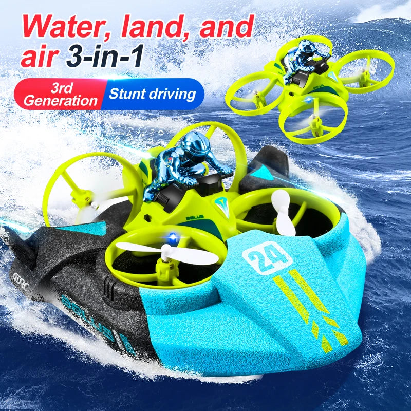 4DRC Mini Drone RC maintien d'altitude Mode sans tête 3 en 1 mer terre vol aérien 2.4G télécommande quadrirotor bateau hélicoptère RC jouets