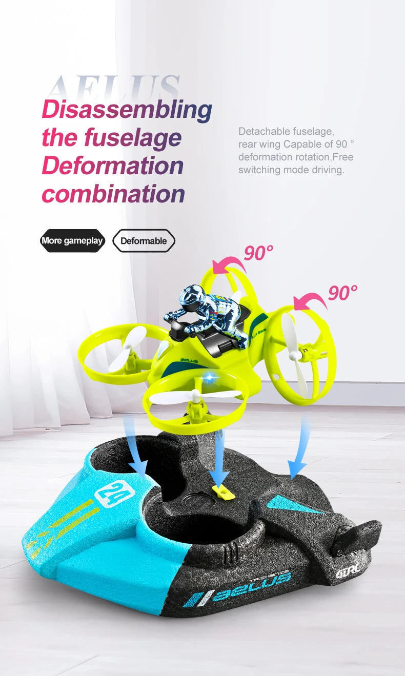 4DRC Mini Drone RC maintien d'altitude Mode sans tête 3 en 1 mer terre vol aérien 2.4G télécommande quadrirotor bateau hélicoptère RC jouets