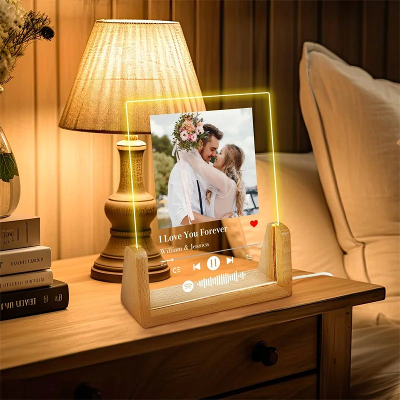 Cadre Photo Spotify personnalisé, Plaque acrylique avec veilleuse LED, cadeau personnalisé pour son Couple