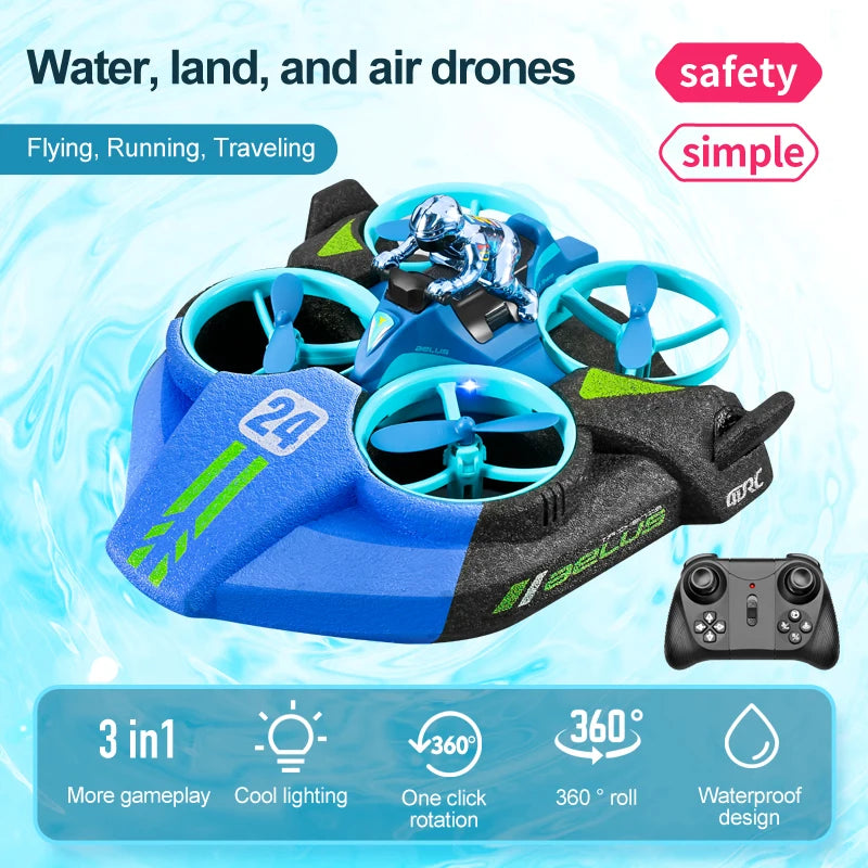 4DRC Mini Drone RC maintien d'altitude Mode sans tête 3 en 1 mer terre vol aérien 2.4G télécommande quadrirotor bateau hélicoptère RC jouets